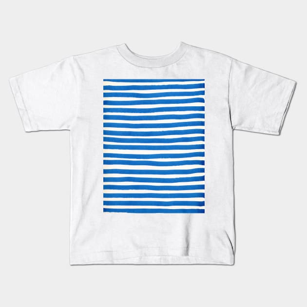 Blue and white stripes, watercolor Kids T-Shirt by craftydesigns